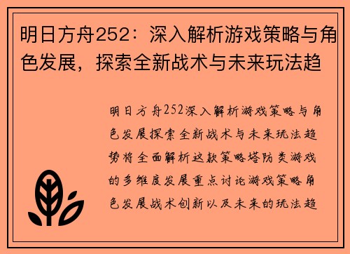 明日方舟252：深入解析游戏策略与角色发展，探索全新战术与未来玩法趋势